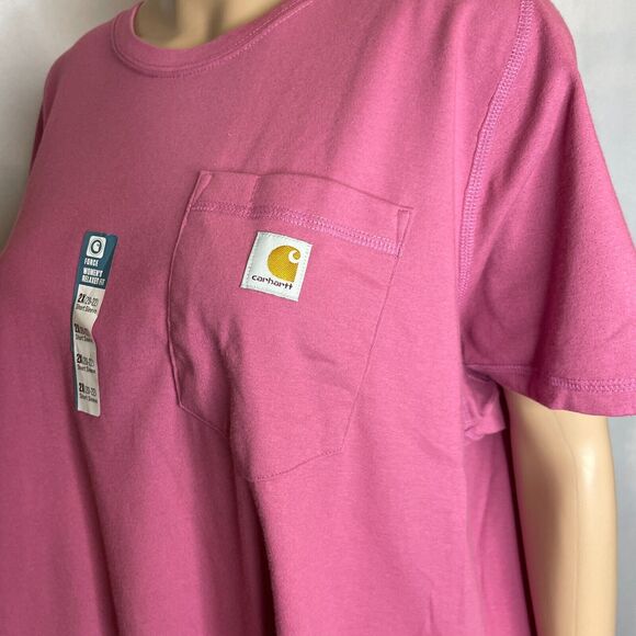 Women's 2X Carhartt Force Relaxed Fit Midweight Pocket T-Shirt Pink NEW - Picture 3 of 7